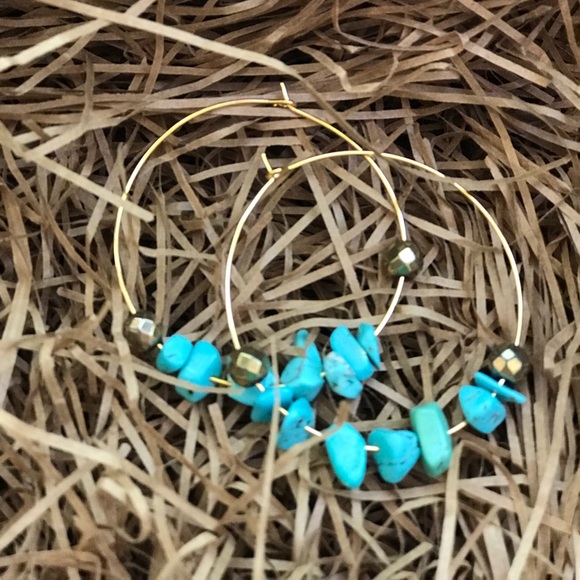 Jewelry - Gold hoops with turquoise beads Jewelry - Gold hoops with turquoise beads
